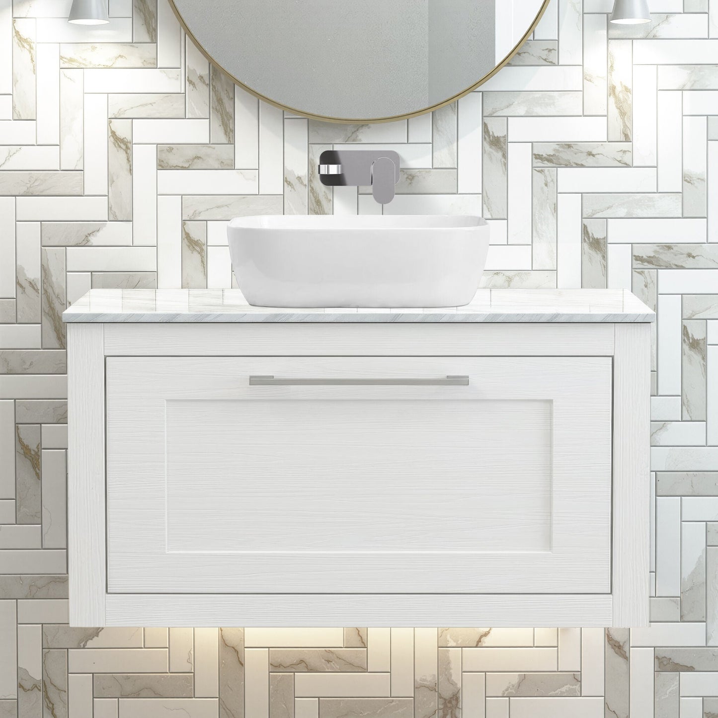 [BFCR196GMT] Blithbury Traditional Bathroom Wall Hung Vanity Unit and Worktop - Choice of Size and Colour - Silo