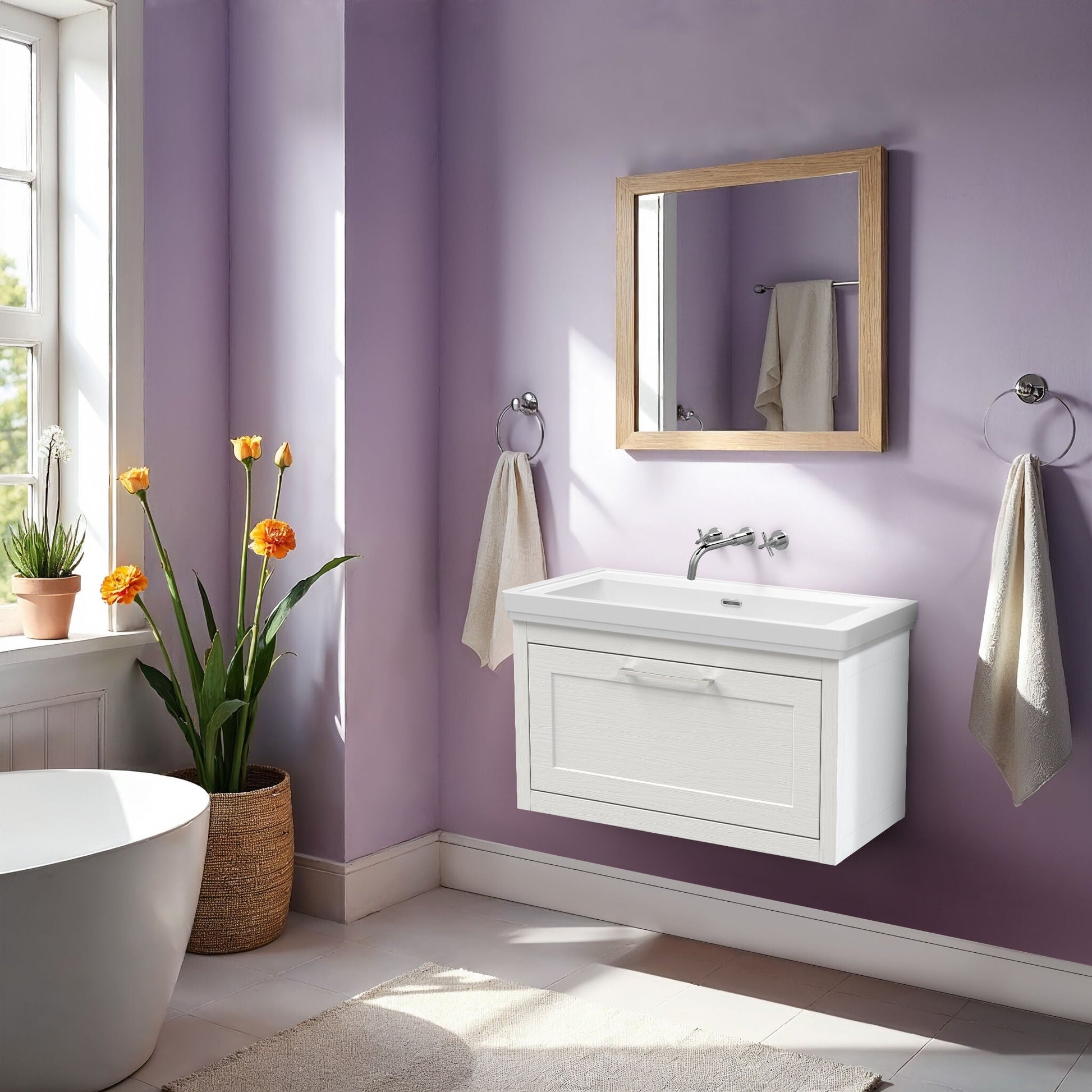 [BFCR196H] Blithbury Traditional Wall Hung Vanity Basin Unit with Fireclay Basin - Choice of Size, Colour and Basin Type - Lifestyle 1