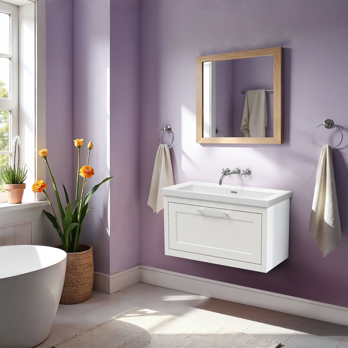 [BFCR196K] Blithbury Traditional Bathroom Wall Hung Vanity with Modern Fireclay Basin Unit - Choice of Size, Colour and Basin Type - Lifestyle 1