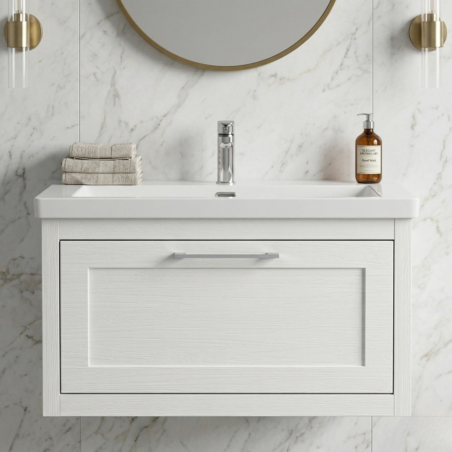 [BFCR196L] Blithbury Traditional Bathroom Wall Hung Vanity with Modern Fireclay Basin Unit - Choice of Size, Colour and Basin Type - Silo