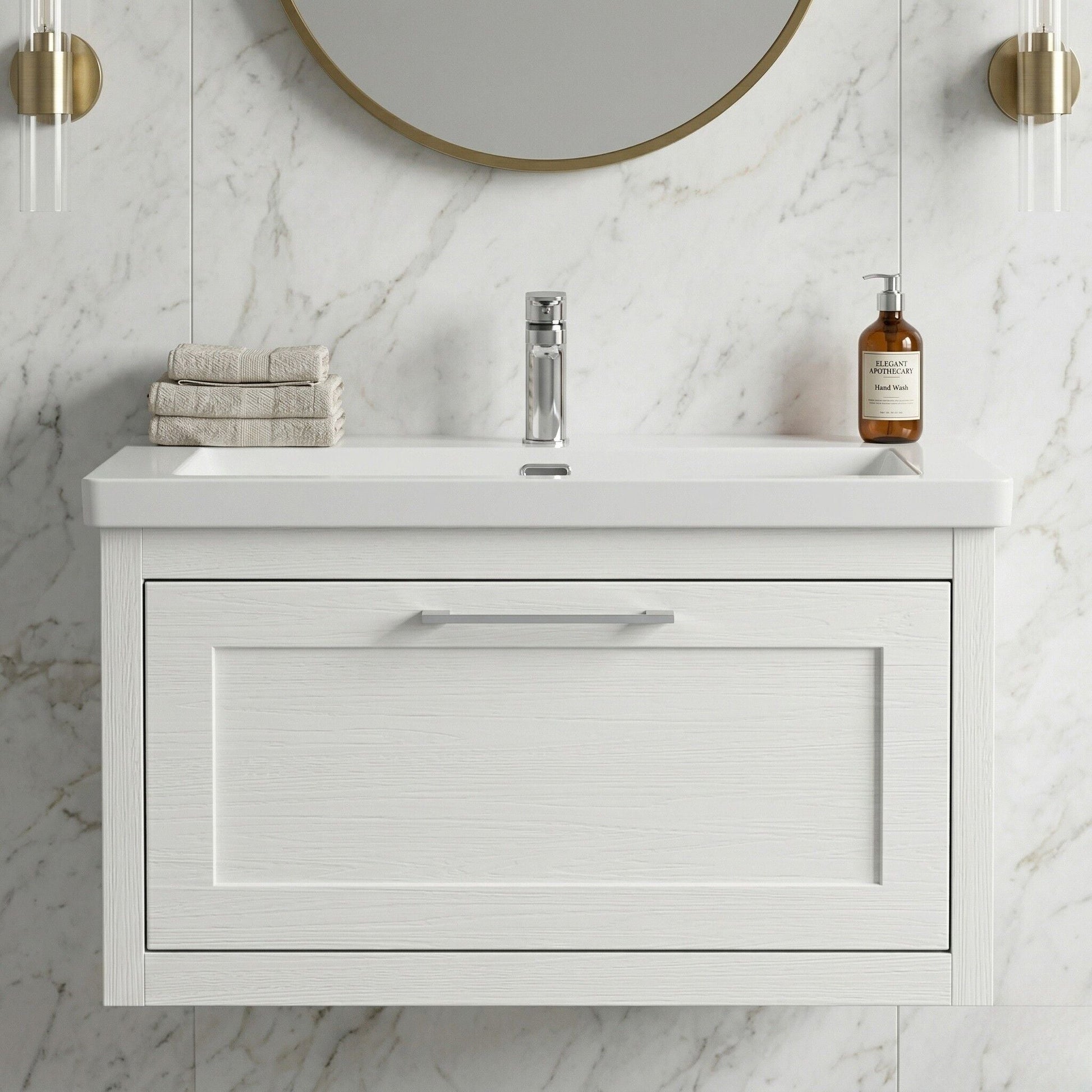 [BFCR196L] Blithbury Traditional Bathroom Wall Hung Vanity with Modern Fireclay Basin Unit - Choice of Size, Colour and Basin Type - Silo