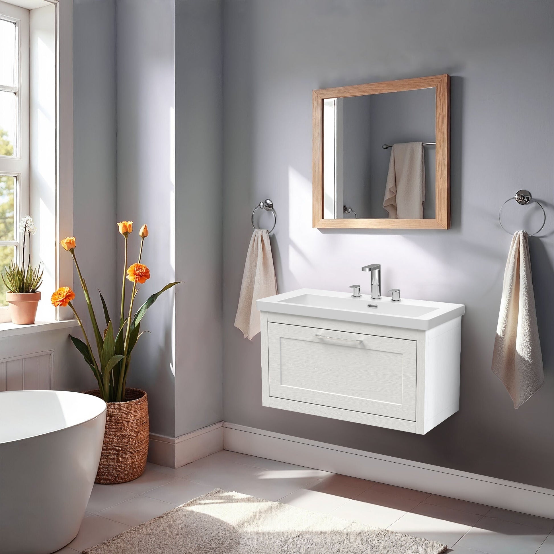 [BFCR196M] Blithbury Traditional Bathroom Wall Hung Vanity with Modern Fireclay Basin Unit - Choice of Size, Colour and Basin Type - Lifestyle 1