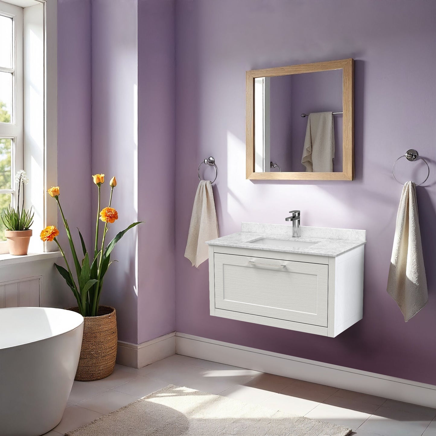 [BFCR196WS1] Blithbury Traditional Bathroom Wall Hung Vanity Unit and Marble Worktop Basin - Choice of Size and Colour - Lifestyle 1