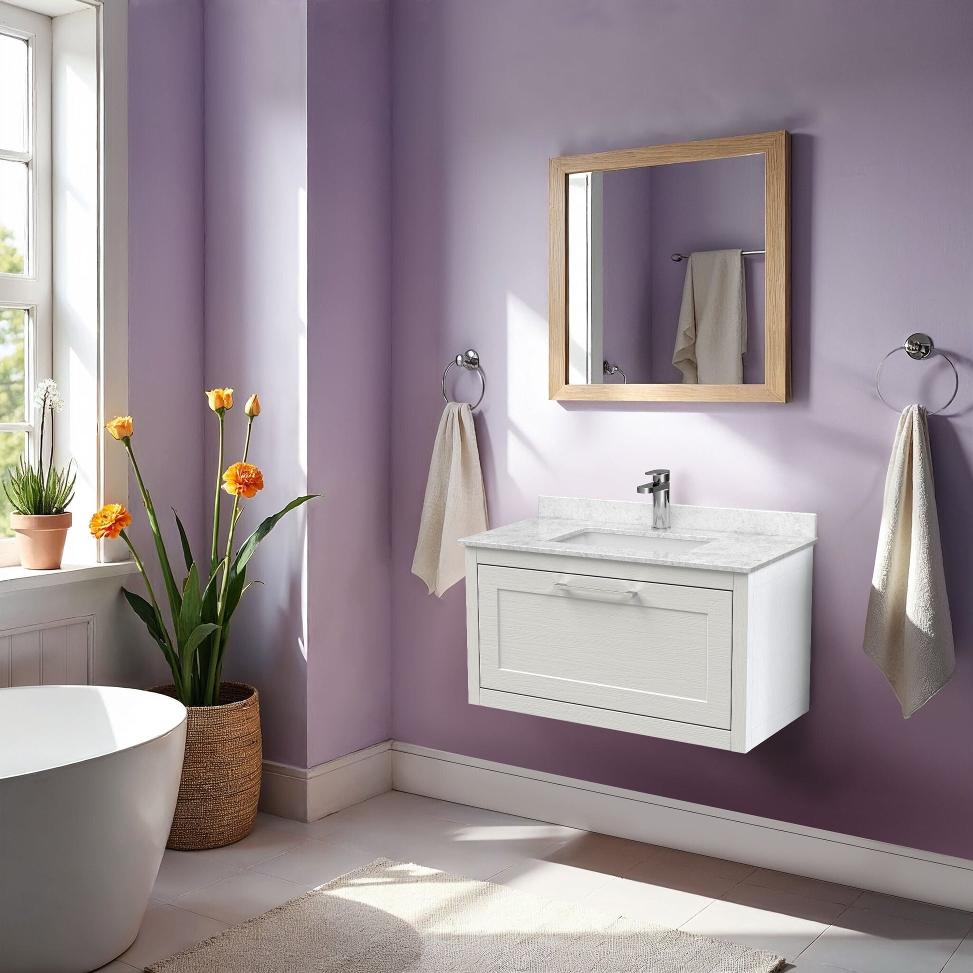 [BFCR196WS1] Blithbury Traditional Bathroom Wall Hung Vanity Unit and Marble Worktop Basin - Choice of Size and Colour - Lifestyle 1