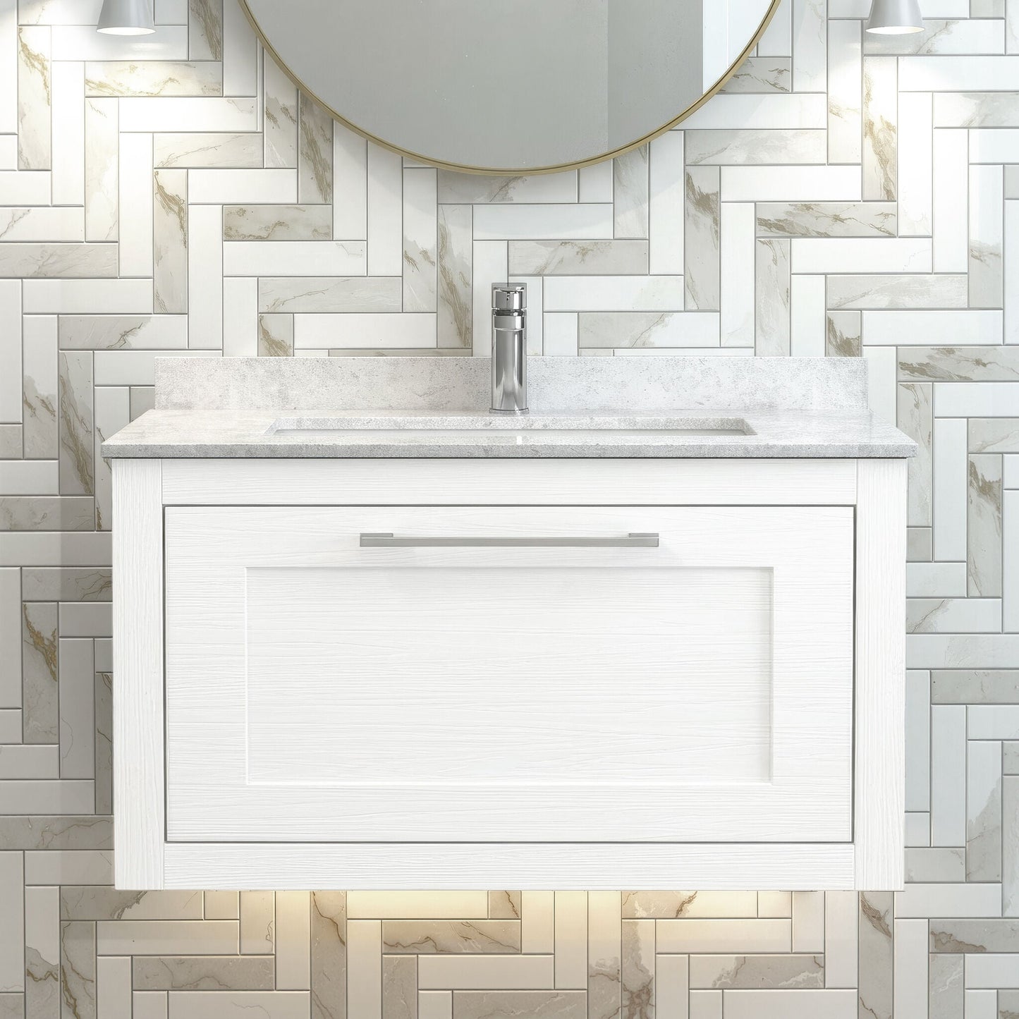 [BFCR196WS1] Blithbury Traditional Bathroom Wall Hung Vanity Unit and Marble Worktop Basin - Choice of Size and Colour - Silo