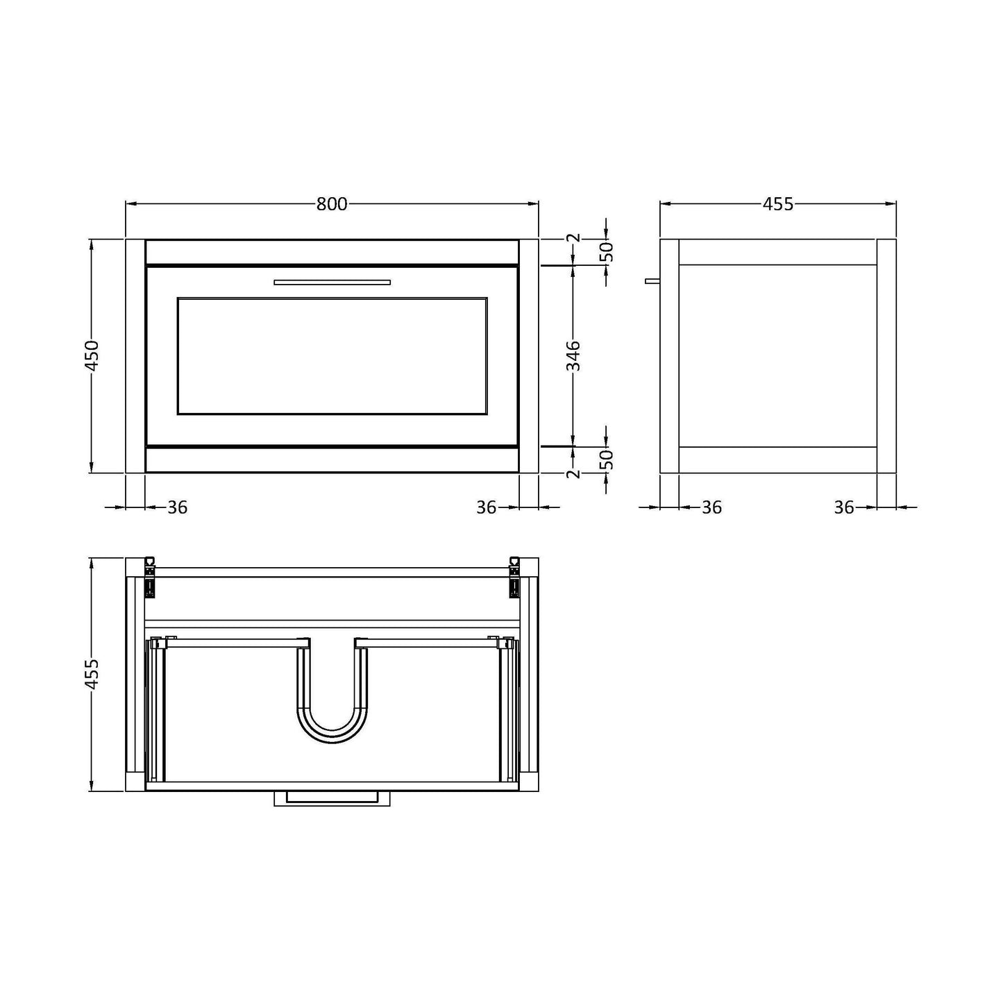 [BFCR196] 800 Single Drawer WH Unit - Technical Drawing