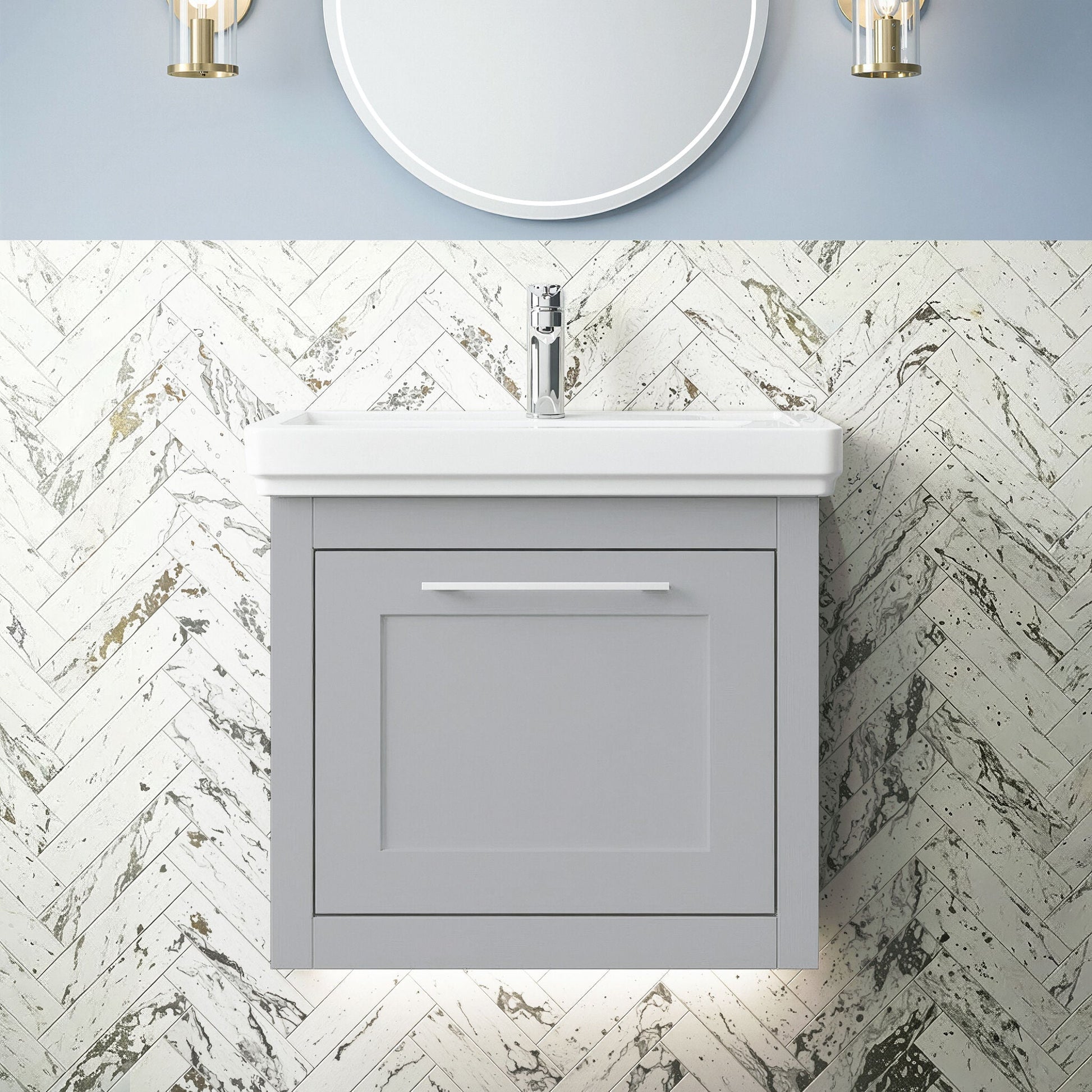 [BFCR291A] Blithbury Traditional Wall Hung Vanity Basin Unit with Fireclay Basin - Choice of Size, Colour and Basin Type - Silo