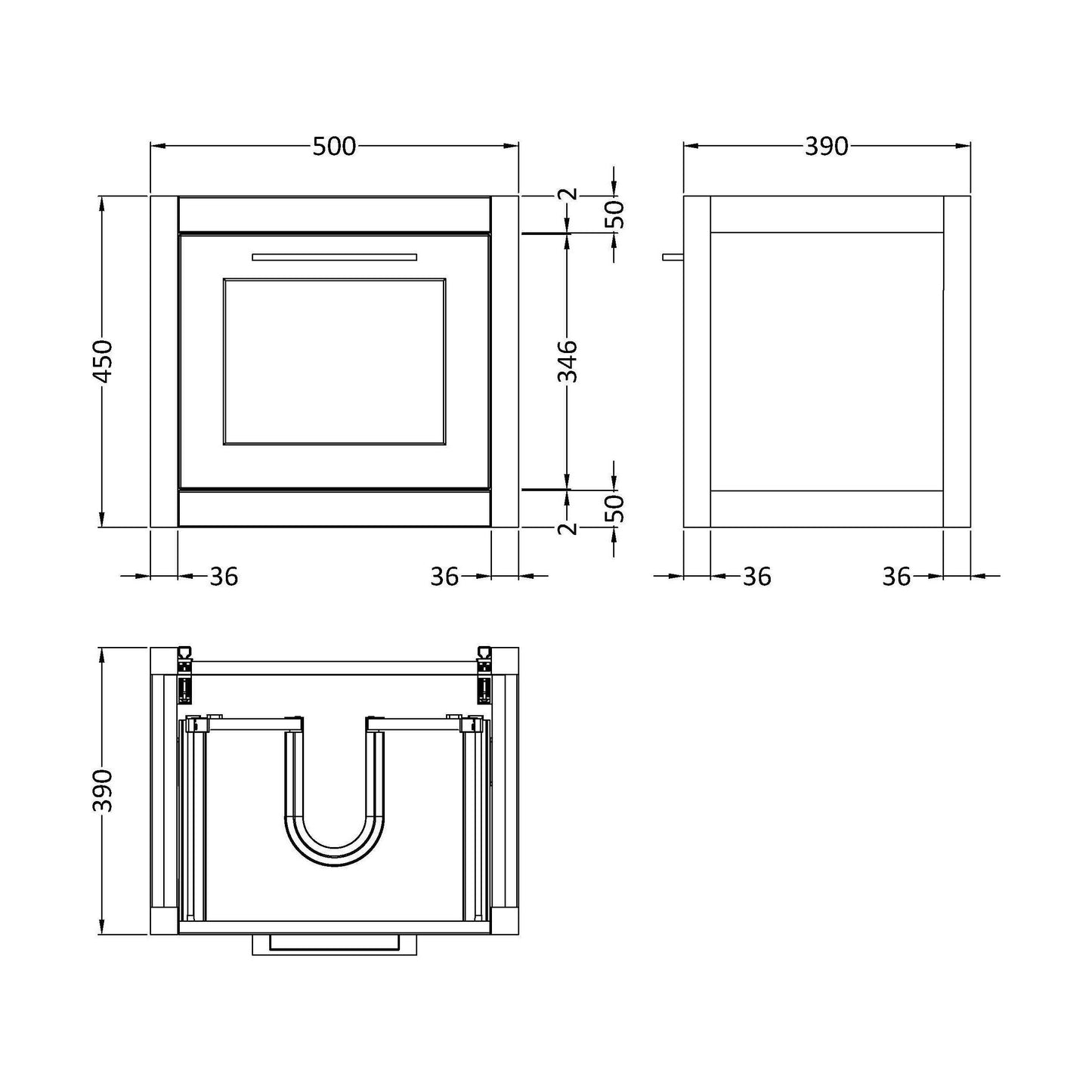 [BFCR291] 500 Single Drawer WH Unit - Technical Drawing