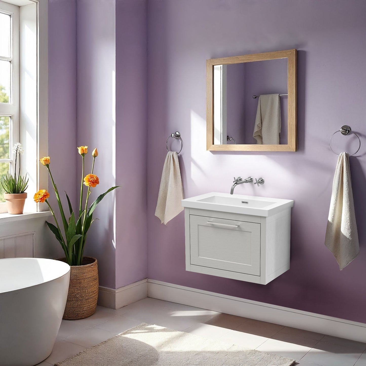 [BFCR294K] Blithbury Traditional Bathroom Wall Hung Vanity with Modern Fireclay Basin Unit - Choice of Size, Colour and Basin Type - Lifestyle 1