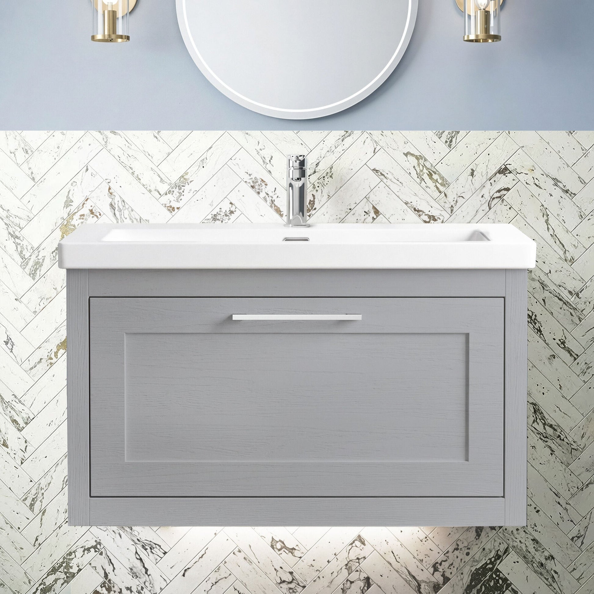 [BFCR296A] Blithbury Traditional Wall Hung Vanity Basin Unit with Fireclay Basin - Choice of Size, Colour and Basin Type - Silo