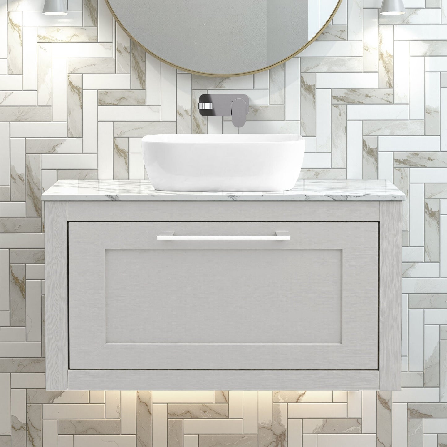 [BFCR296CMT] Blithbury Traditional Bathroom Wall Hung Vanity Unit and Worktop - Choice of Size and Colour - Silo