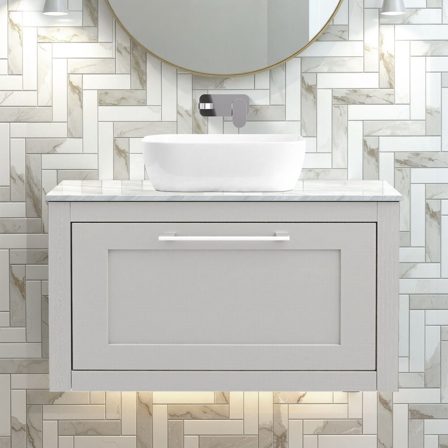 [BFCR296GMT] Blithbury Traditional Bathroom Wall Hung Vanity Unit and Worktop - Choice of Size and Colour - Silo