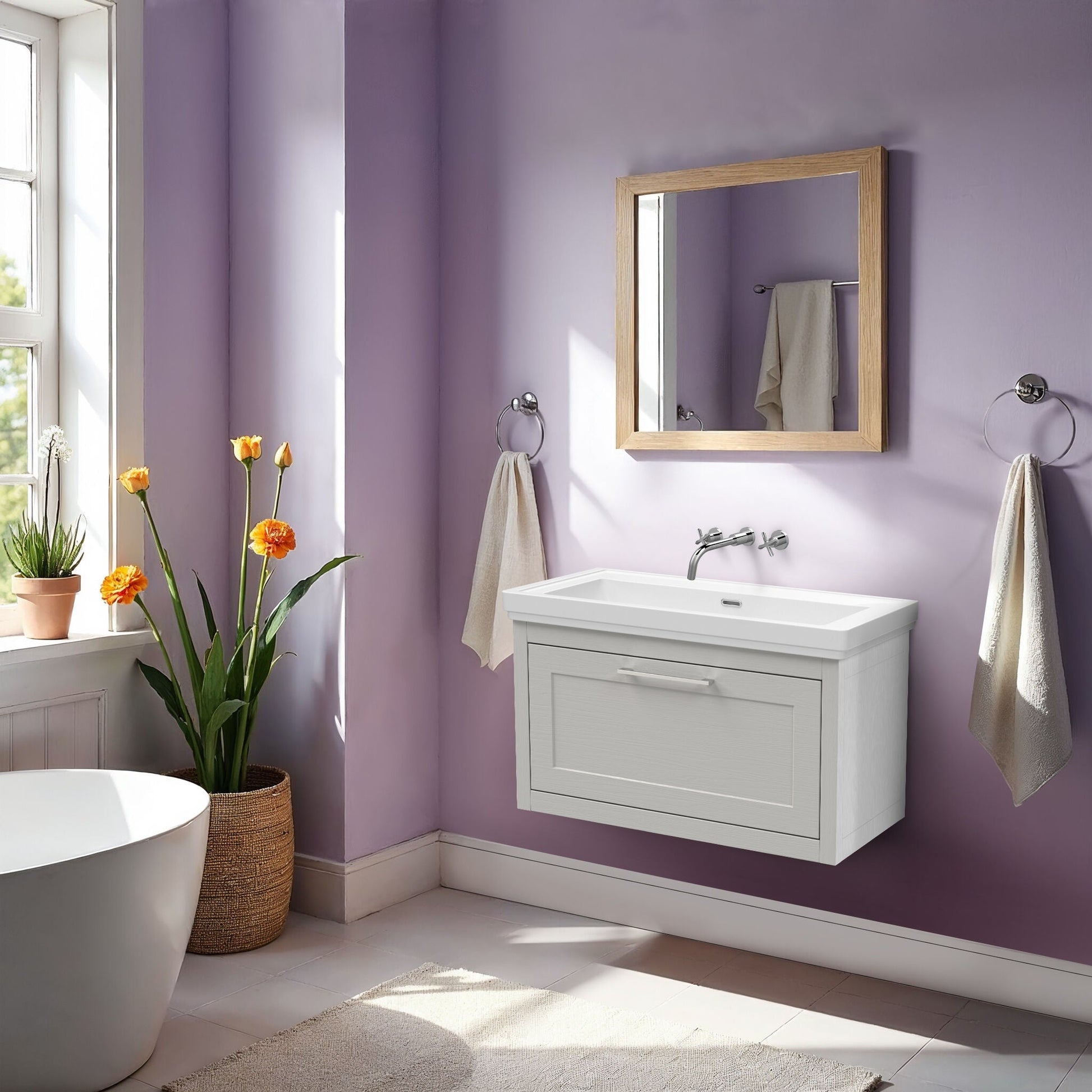 [BFCR296H] Blithbury Traditional Wall Hung Vanity Basin Unit with Fireclay Basin - Choice of Size, Colour and Basin Type - Lifestyle 1