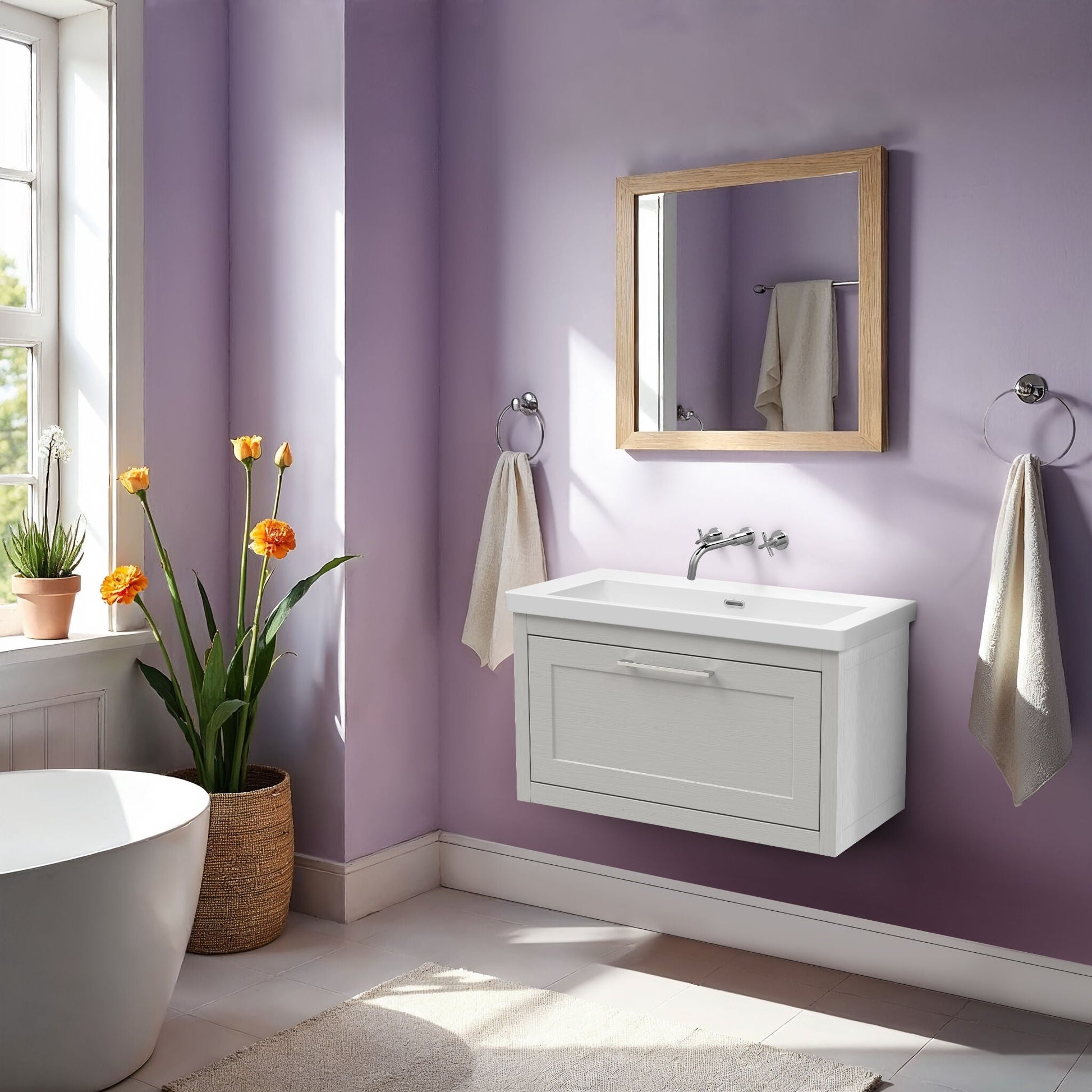 [BFCR296K] Blithbury Traditional Bathroom Wall Hung Vanity with Modern Fireclay Basin Unit - Choice of Size, Colour and Basin Type - Lifestyle 1
