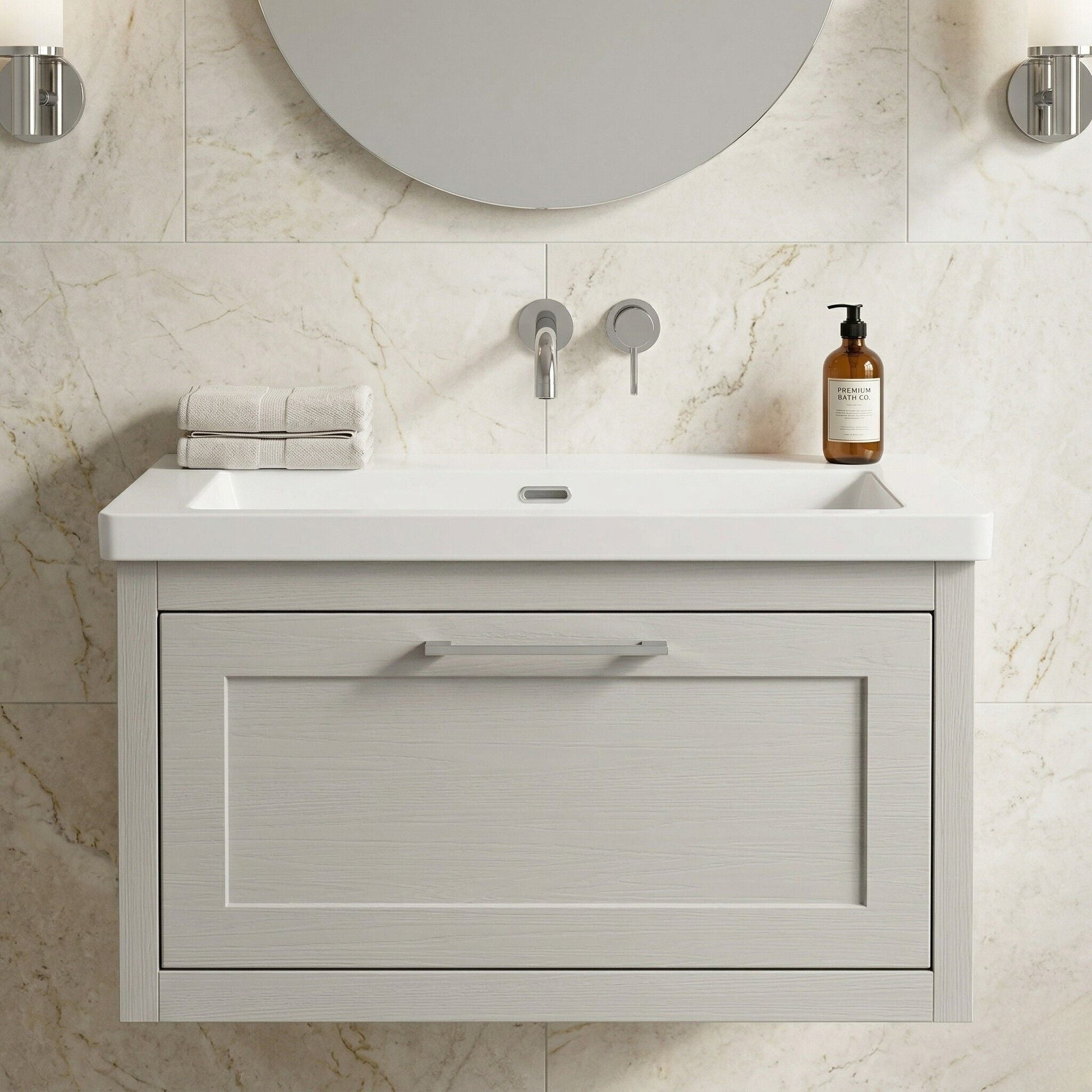 [BFCR296K] Blithbury Traditional Bathroom Wall Hung Vanity with Modern Fireclay Basin Unit - Choice of Size, Colour and Basin Type - Silo