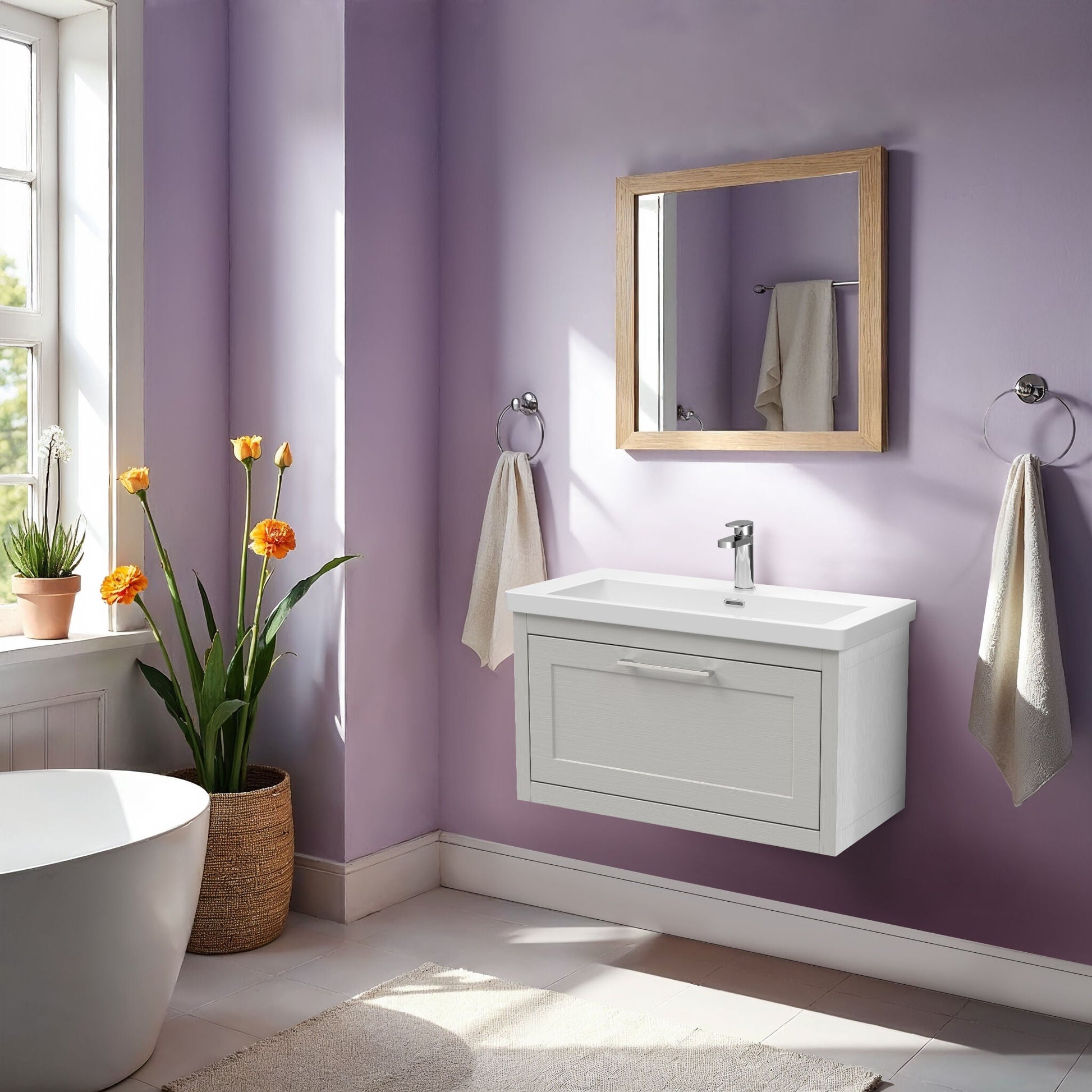 [BFCR296L] Blithbury Traditional Bathroom Wall Hung Vanity with Modern Fireclay Basin Unit - Choice of Size, Colour and Basin Type - Lifestyle 1