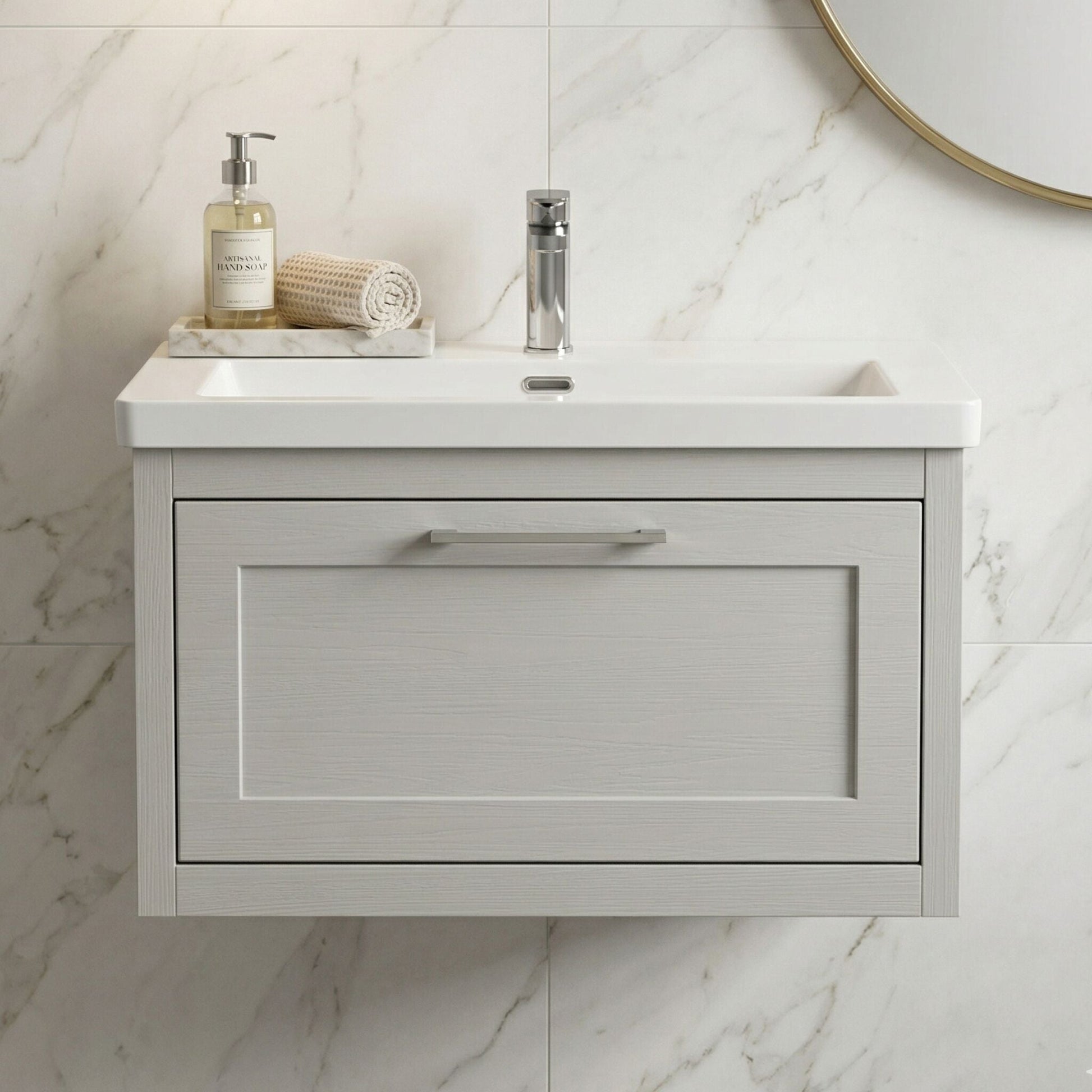 [BFCR296L] Blithbury Traditional Bathroom Wall Hung Vanity with Modern Fireclay Basin Unit - Choice of Size, Colour and Basin Type - Silo