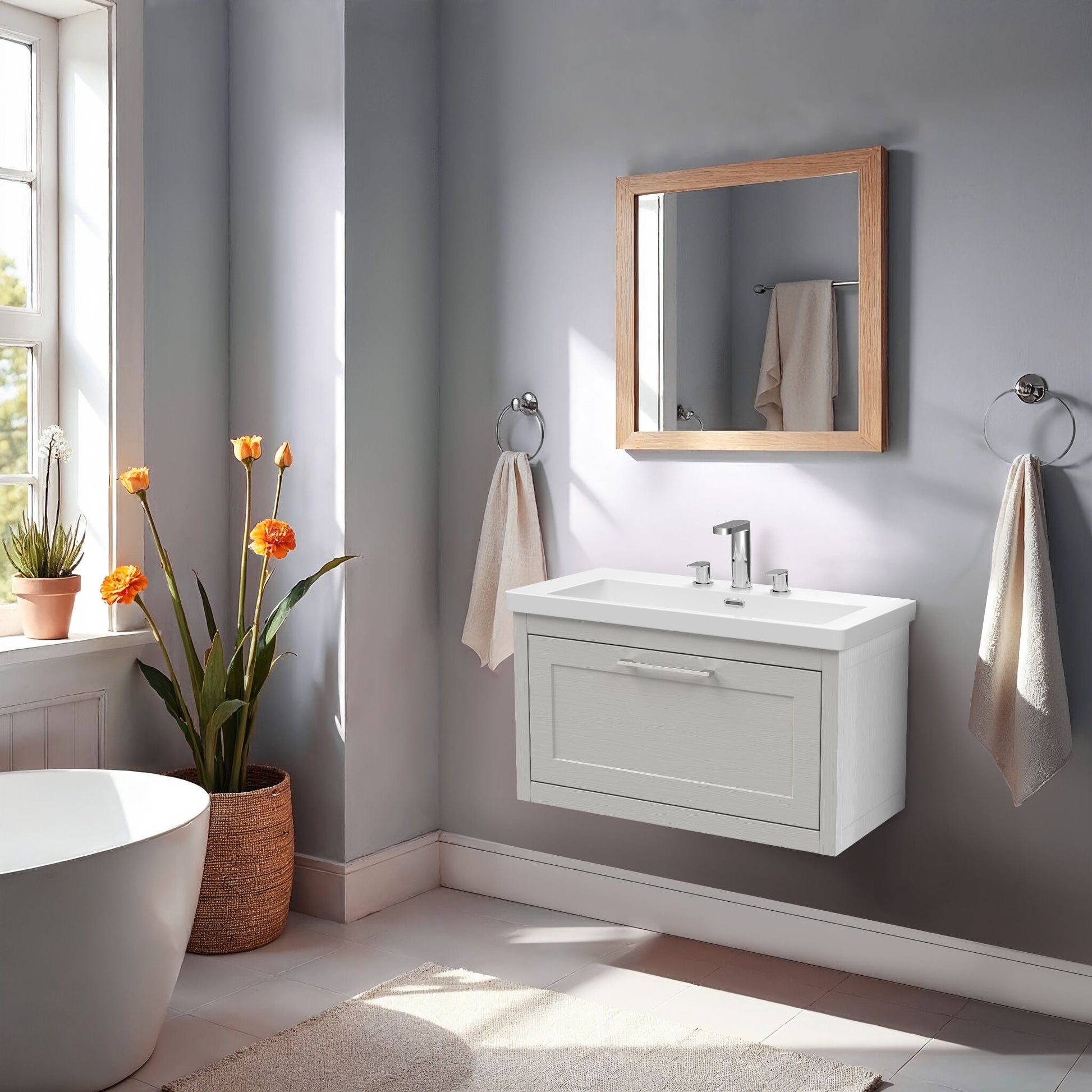 [BFCR296M] Blithbury Traditional Bathroom Wall Hung Vanity with Modern Fireclay Basin Unit - Choice of Size, Colour and Basin Type - Lifestyle 1