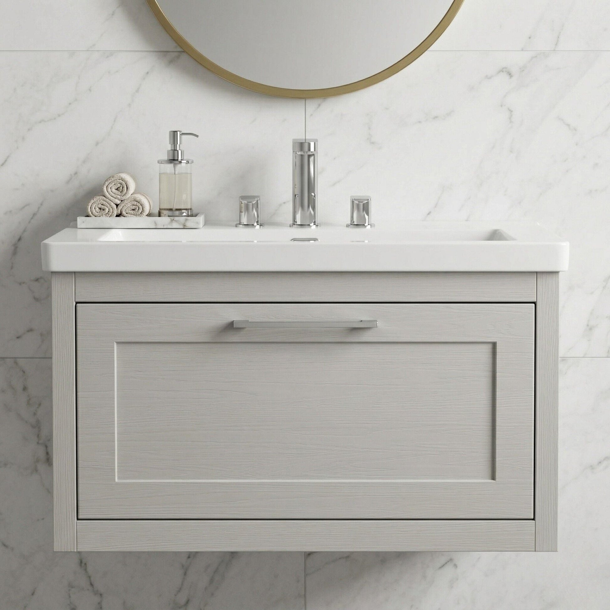 [BFCR296M] Blithbury Traditional Bathroom Wall Hung Vanity with Modern Fireclay Basin Unit - Choice of Size, Colour and Basin Type - Silo