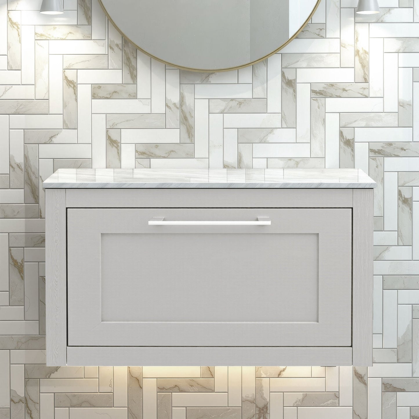 [BFCR296WMT] Blithbury Traditional Bathroom Wall Hung Vanity Unit and Worktop - Choice of Size and Colour - Silo