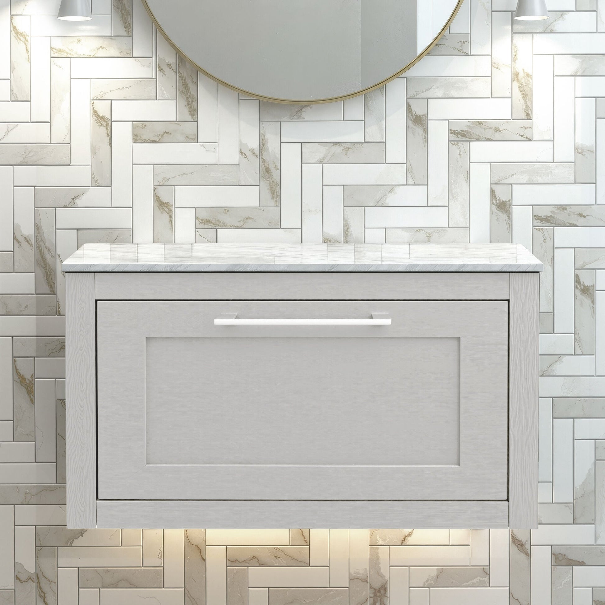[BFCR296WMT] Blithbury Traditional Bathroom Wall Hung Vanity Unit and Worktop - Choice of Size and Colour - Silo