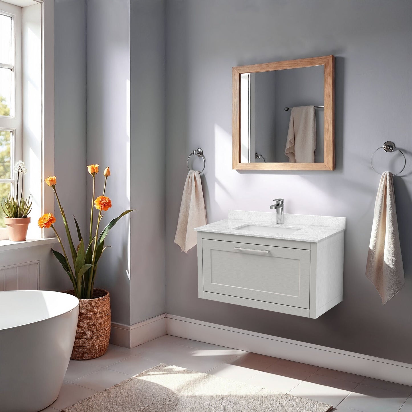 [BFCR296WS1] Blithbury Traditional Bathroom Wall Hung Vanity Unit and Marble Worktop Basin - Choice of Size and Colour - Lifestyle 1