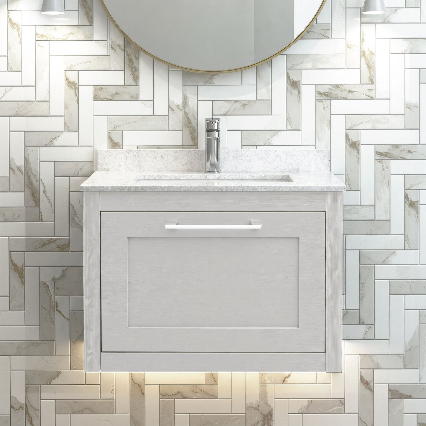 [BFCR296WS1] Blithbury Traditional Bathroom Wall Hung Vanity Unit and Marble Worktop Basin - Choice of Size and Colour - Silo