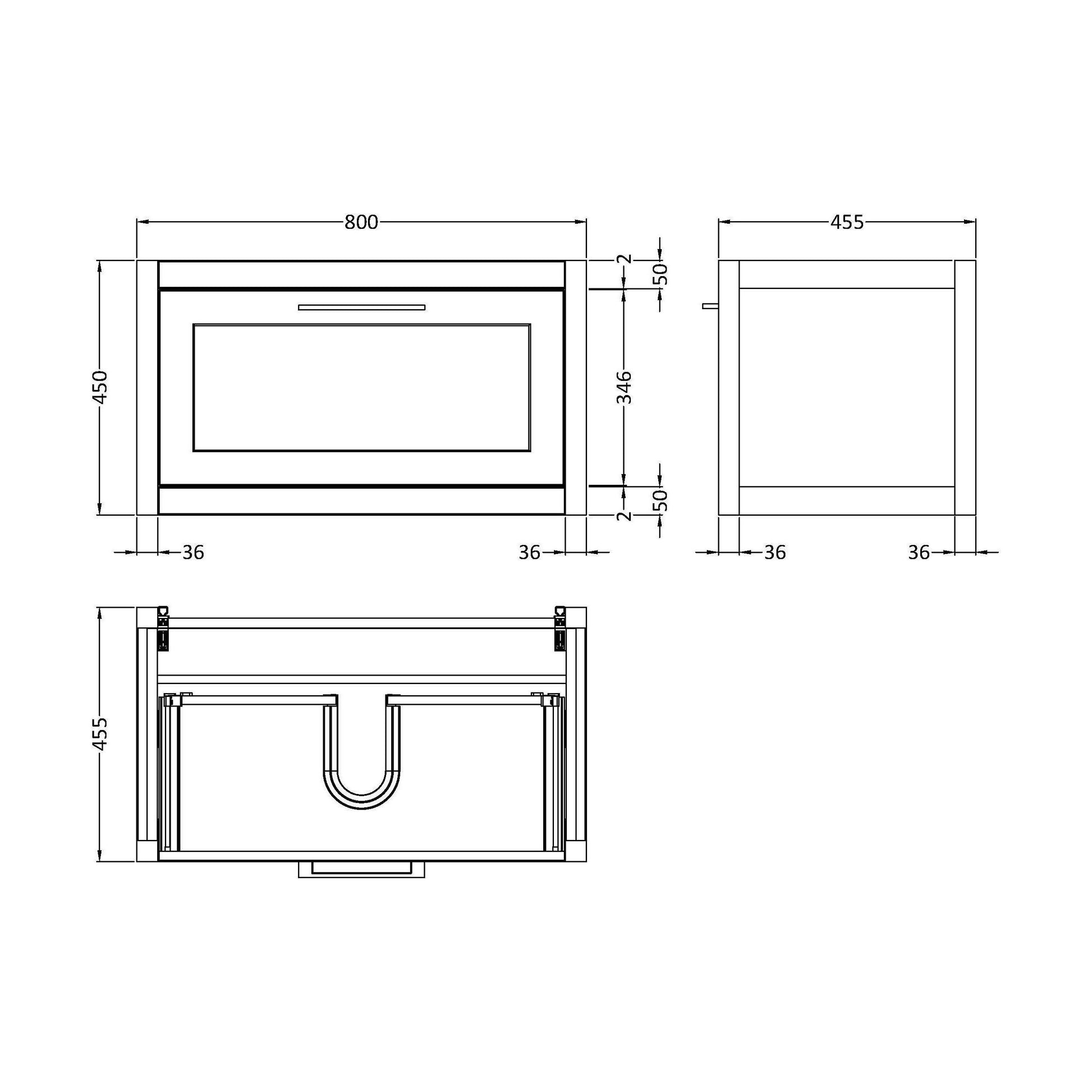 [BFCR296] 800 Single Drawer WH Unit - Technical Drawing