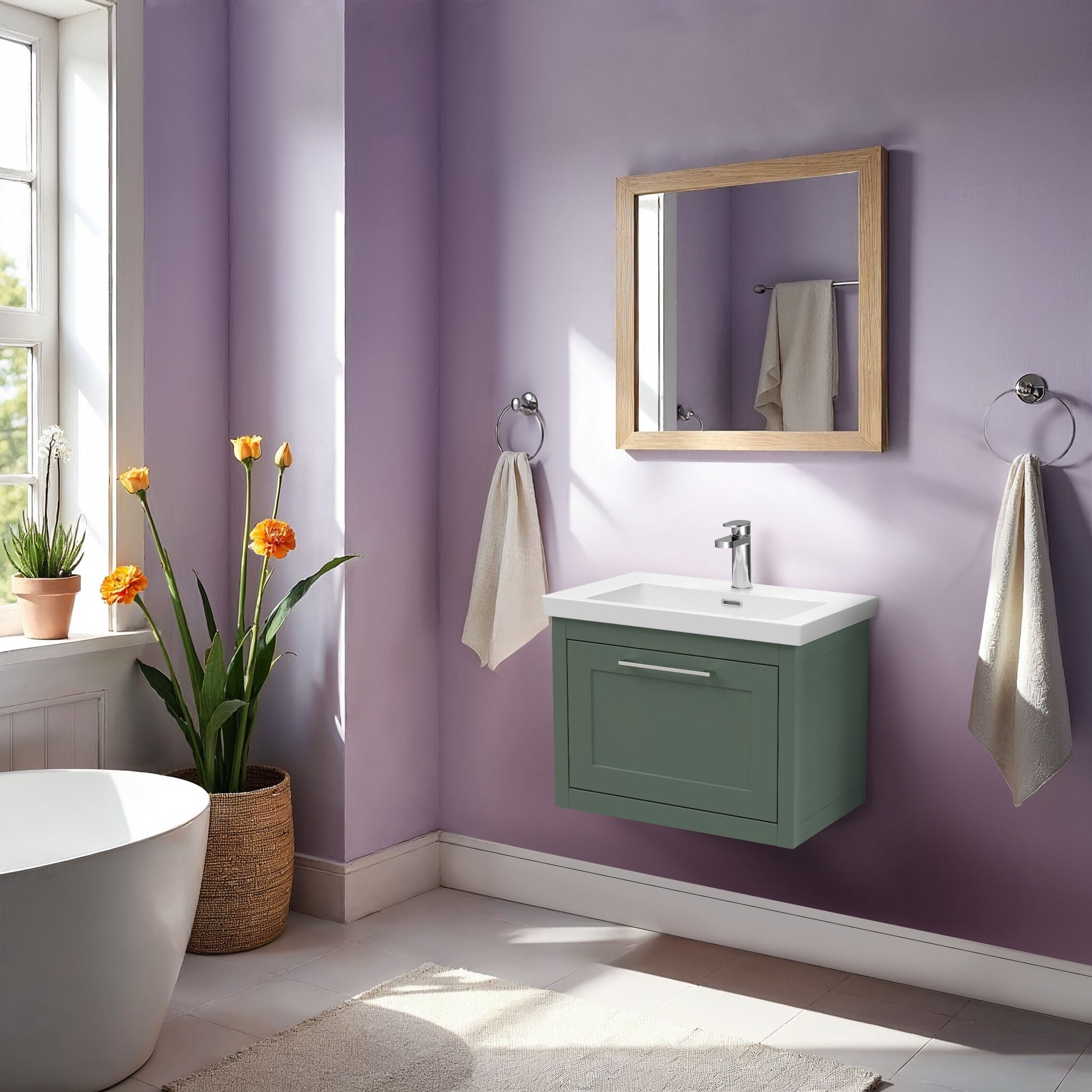 [BFCR894L] Blithbury Traditional Bathroom Wall Hung Vanity with Modern Fireclay Basin Unit - Choice of Size, Colour and Basin Type - Lifestyle 1