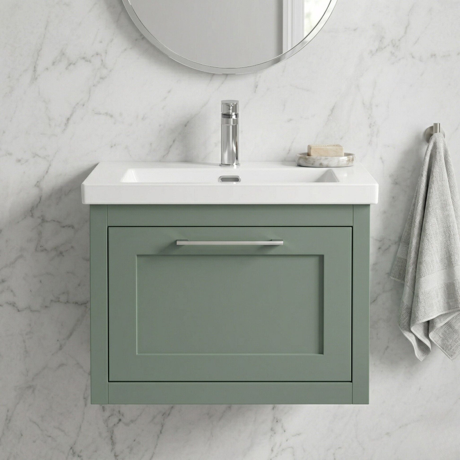 [BFCR894L] Blithbury Traditional Bathroom Wall Hung Vanity with Modern Fireclay Basin Unit - Choice of Size, Colour and Basin Type - Silo