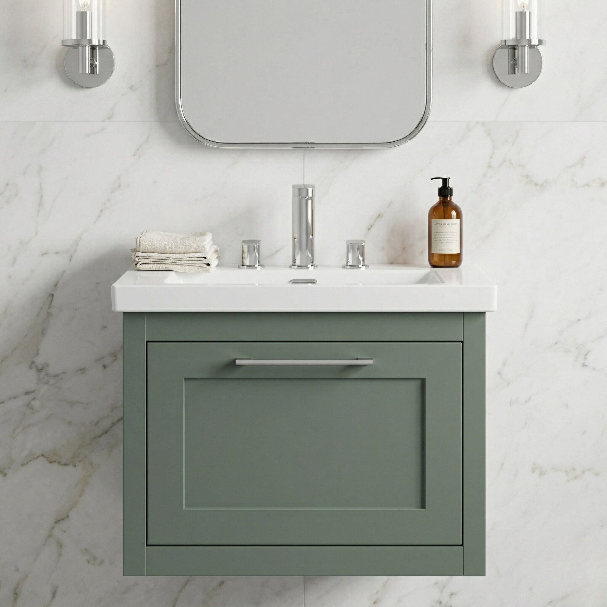 [BFCR894M] Blithbury Traditional Bathroom Wall Hung Vanity with Modern Fireclay Basin Unit - Choice of Size, Colour and Basin Type - Silo
