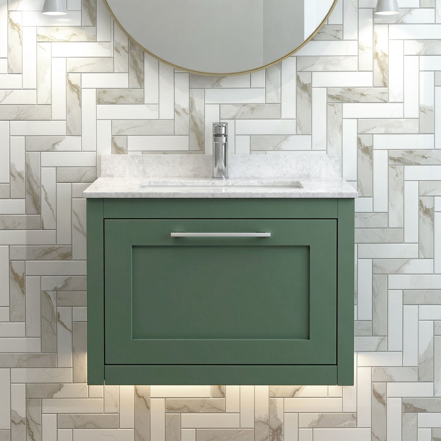 [BFCR894WS1] Blithbury Traditional Bathroom Wall Hung Vanity Unit and Marble Worktop Basin - Choice of Size and Colour - Silo