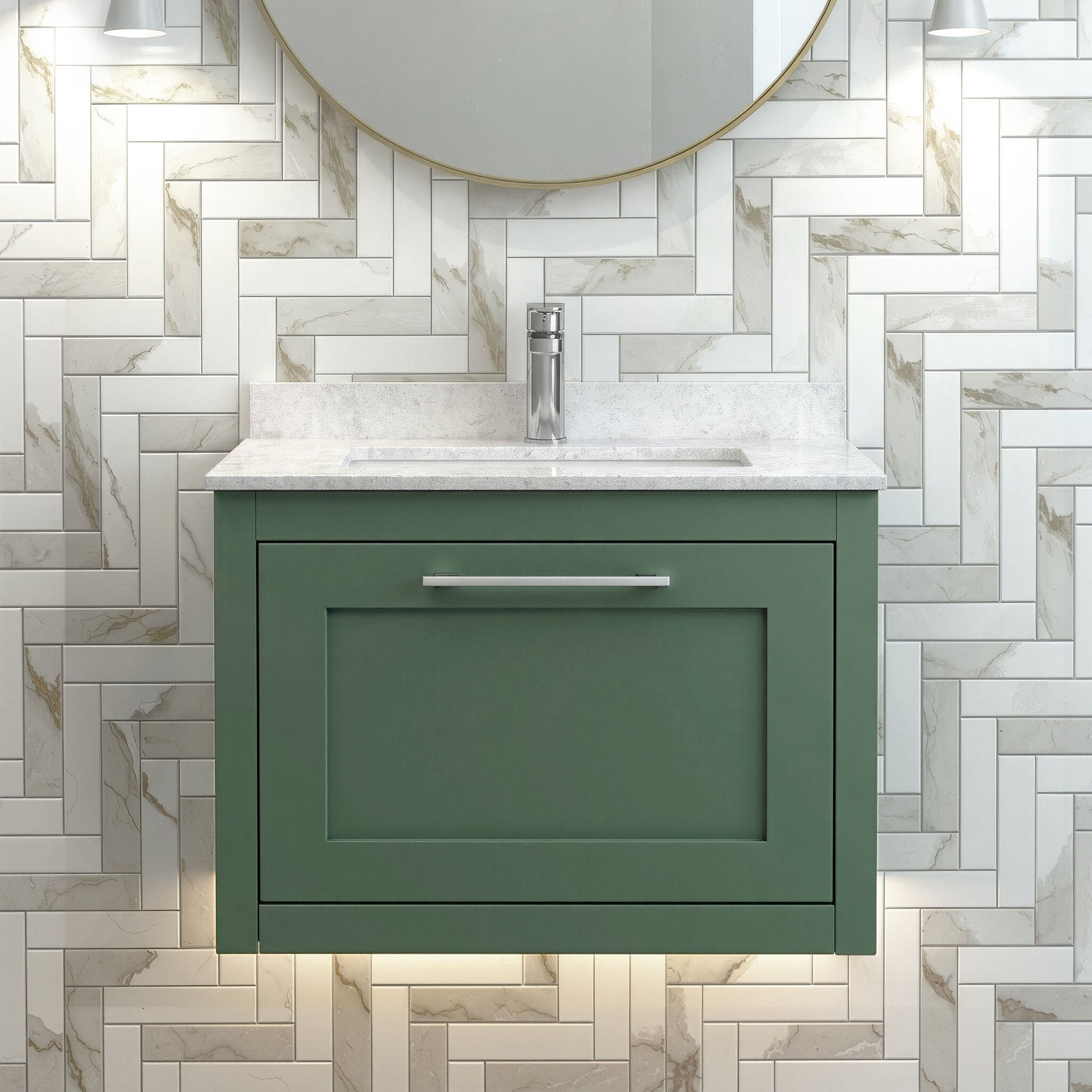 [BFCR894WS1] Blithbury Traditional Bathroom Wall Hung Vanity Unit and Marble Worktop Basin - Choice of Size and Colour - Silo