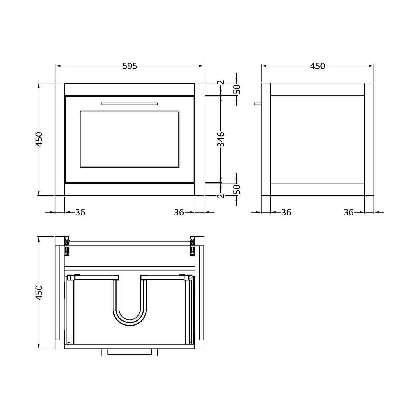 [BFCR894] 600 Single Drawer WH Unit - Technical Drawing