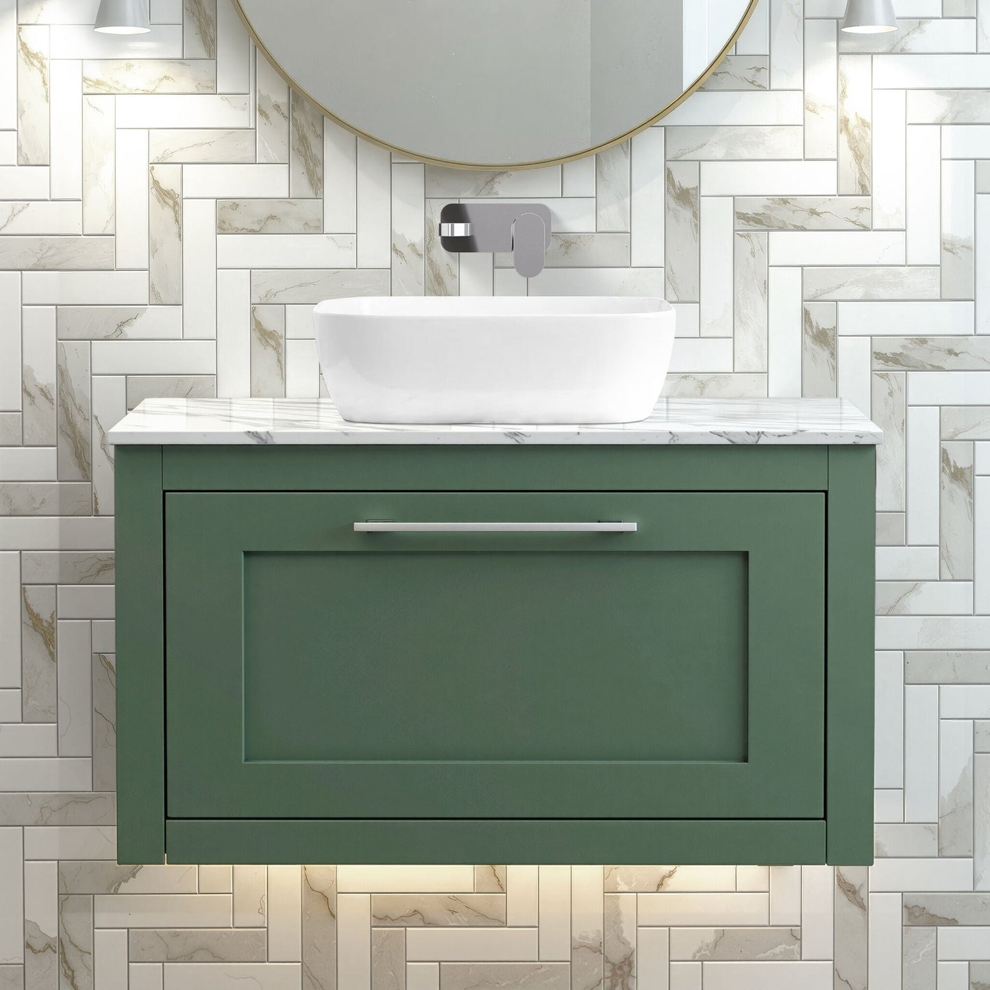 [BFCR896CMT] Blithbury Traditional Bathroom Wall Hung Vanity Unit and Worktop - Choice of Size and Colour - Silo