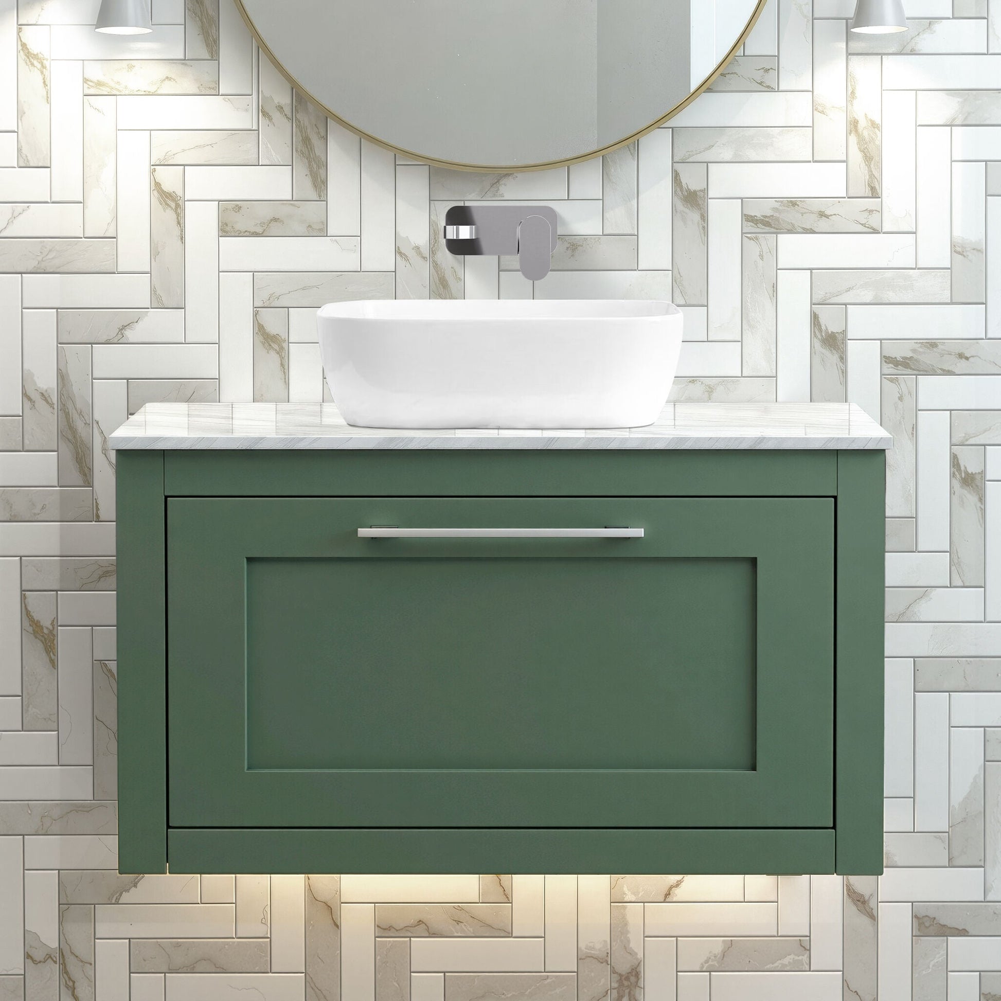[BFCR896GMT] Blithbury Traditional Bathroom Wall Hung Vanity Unit and Worktop - Choice of Size and Colour - Silo