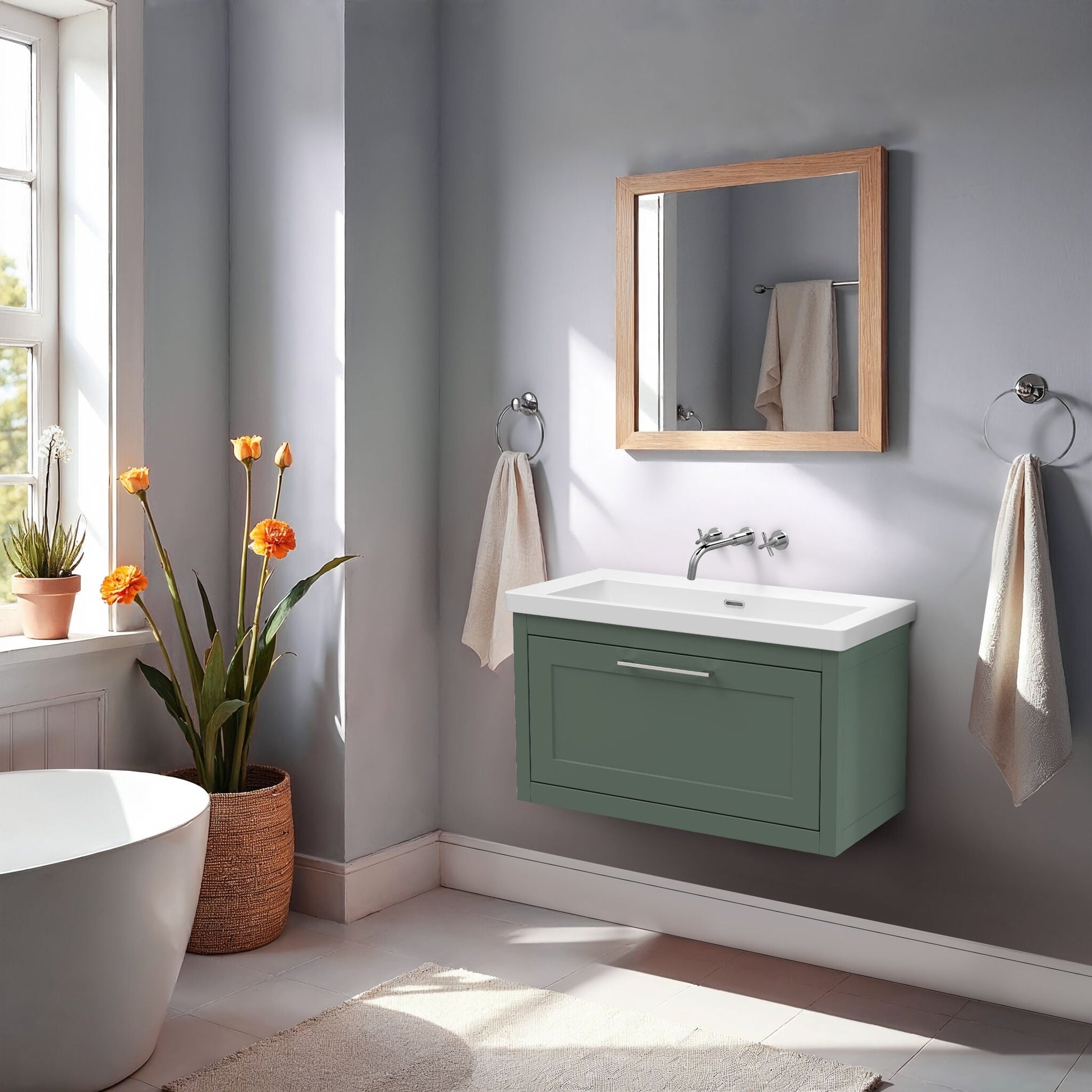[BFCR896K] Blithbury Traditional Bathroom Wall Hung Vanity with Modern Fireclay Basin Unit - Choice of Size, Colour and Basin Type - Lifestyle 1