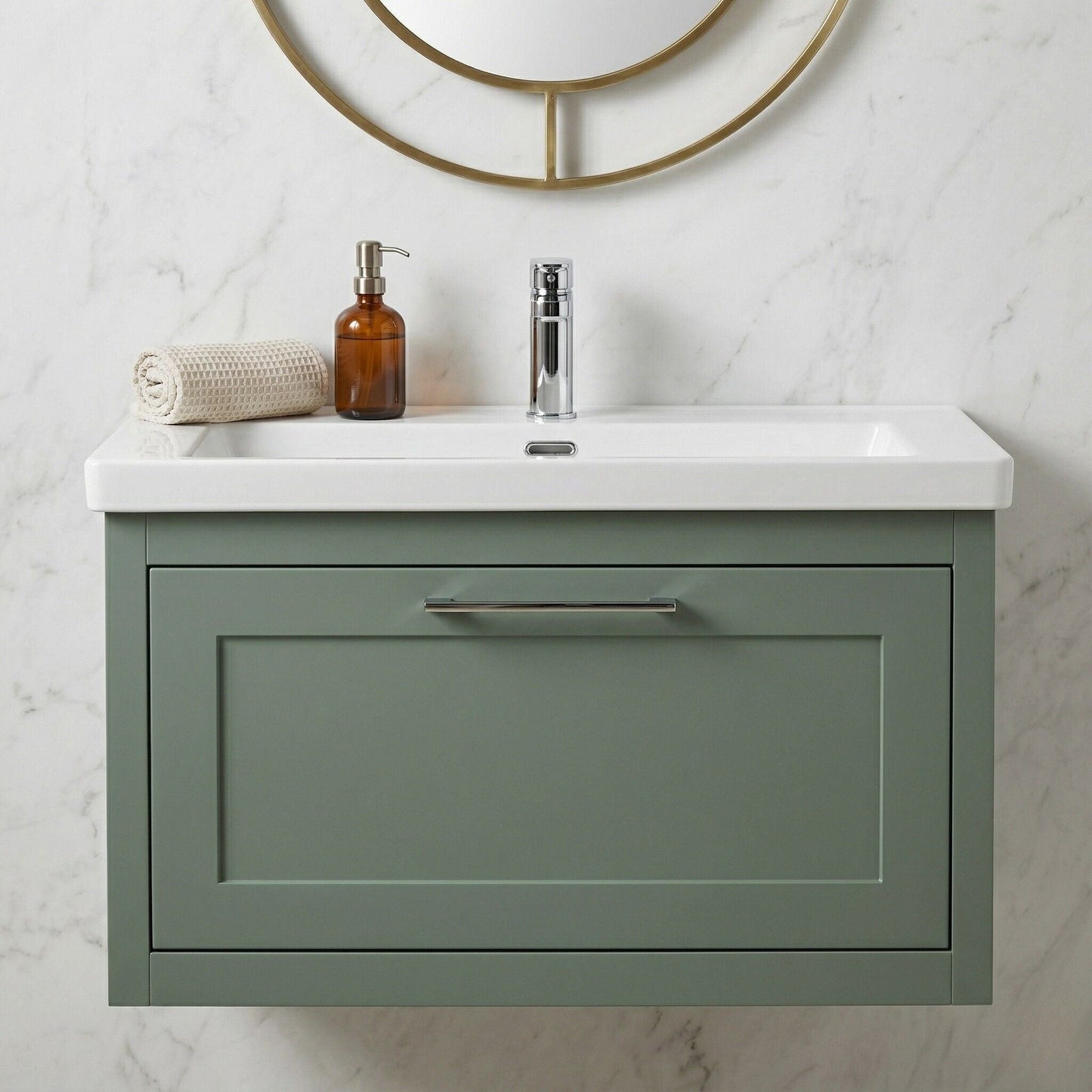 [BFCR896L] Blithbury Traditional Bathroom Wall Hung Vanity with Modern Fireclay Basin Unit - Choice of Size, Colour and Basin Type - Silo