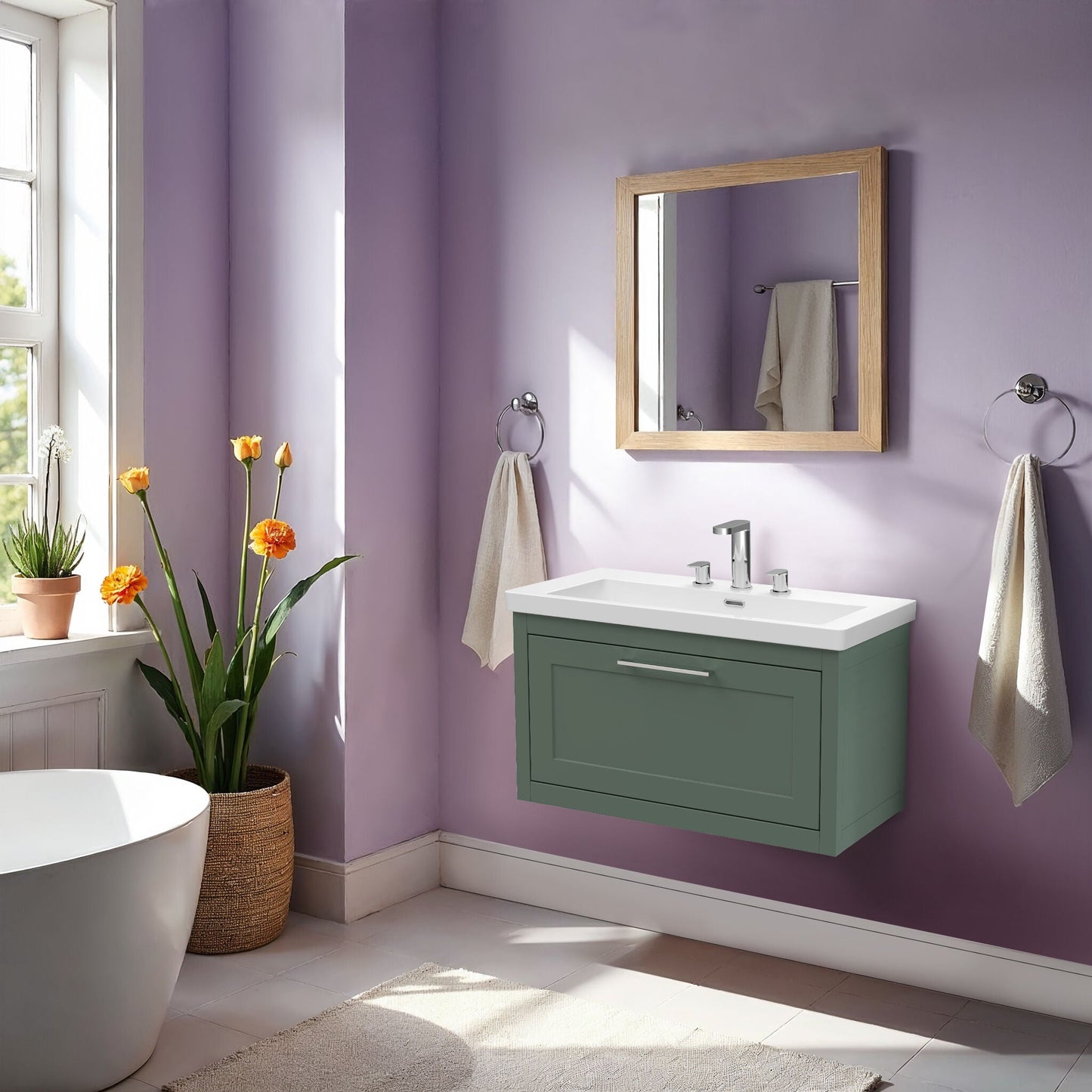 [BFCR896M] Blithbury Traditional Bathroom Wall Hung Vanity with Modern Fireclay Basin Unit - Choice of Size, Colour and Basin Type - Lifestyle 1