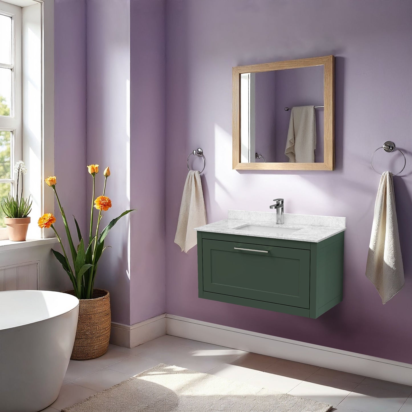 [BFCR896WS1] Blithbury Traditional Bathroom Wall Hung Vanity Unit and Marble Worktop Basin - Choice of Size and Colour - Lifestyle 1