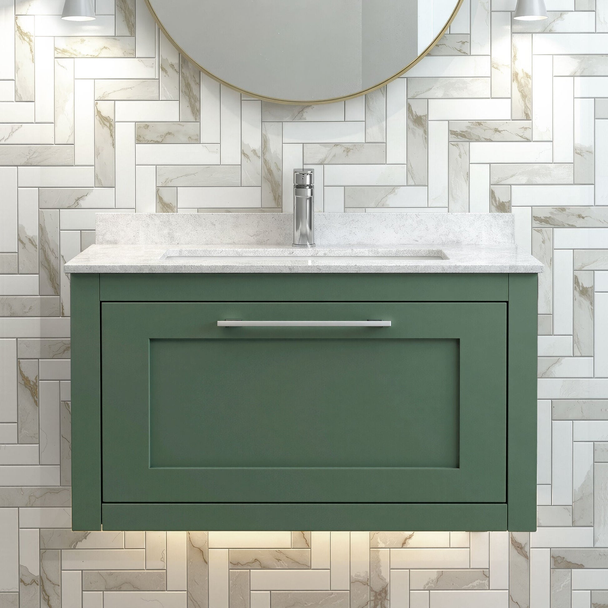 [BFCR896WS1] Blithbury Traditional Bathroom Wall Hung Vanity Unit and Marble Worktop Basin - Choice of Size and Colour - Silo