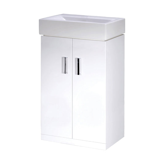 [BFCRF450] Two Door Cloakroom Vanity Ceramic Basin Unit in Gloss White Finish - Cutout