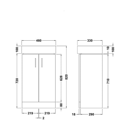 [BFCRF450] Two Door Cloakroom Vanity Ceramic Basin Unit in Gloss White Finish - Technical Drawing