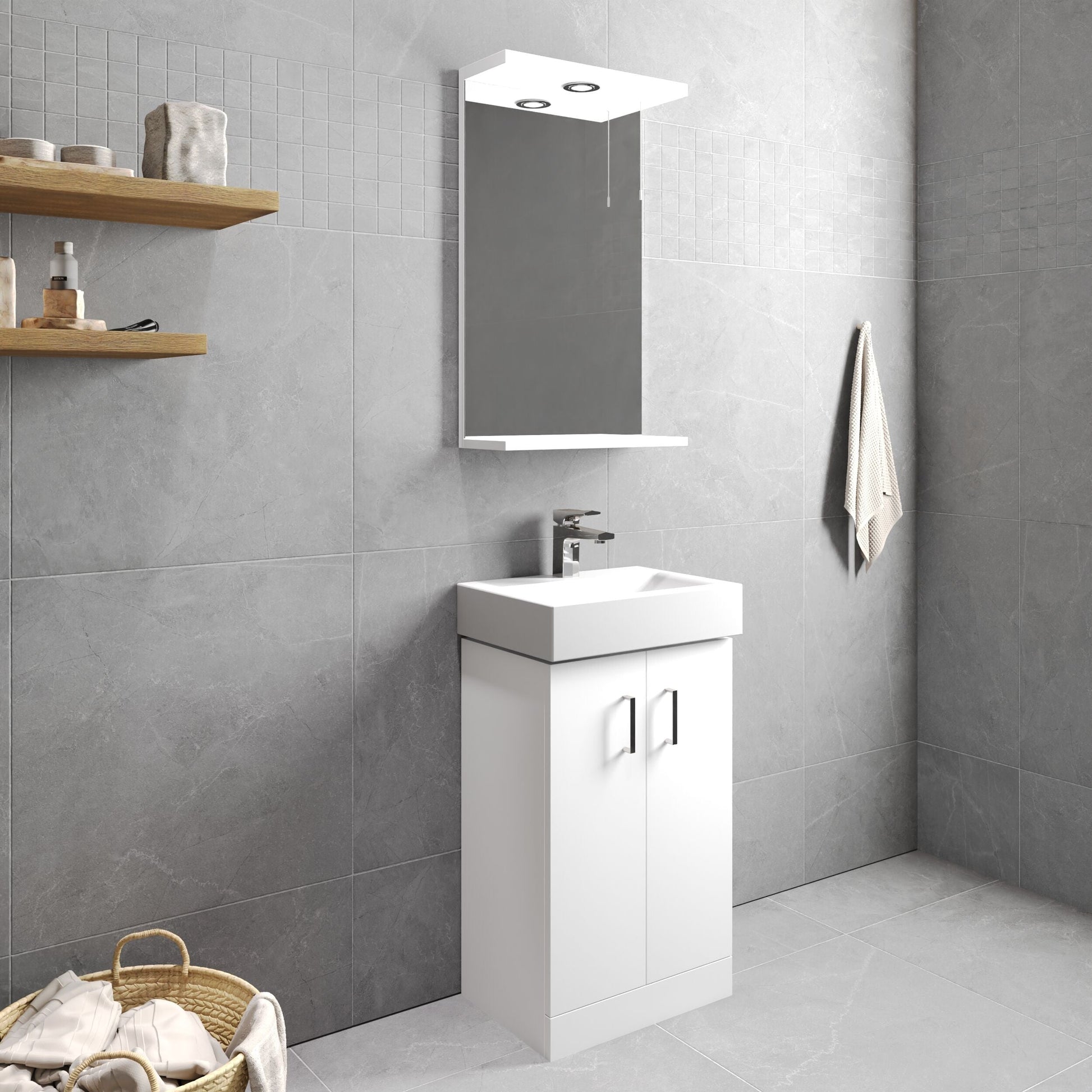 [BFCRF450] Two Door Cloakroom Vanity Ceramic Basin Unit in Gloss White Finish - Lifestyle 3