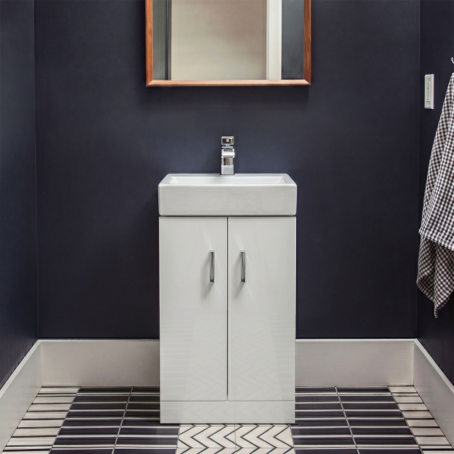 [BFCRF450] Hamstall Two Door Cloakroom Vanity Ceramic Basin Unit in Gloss White Finish - Silo