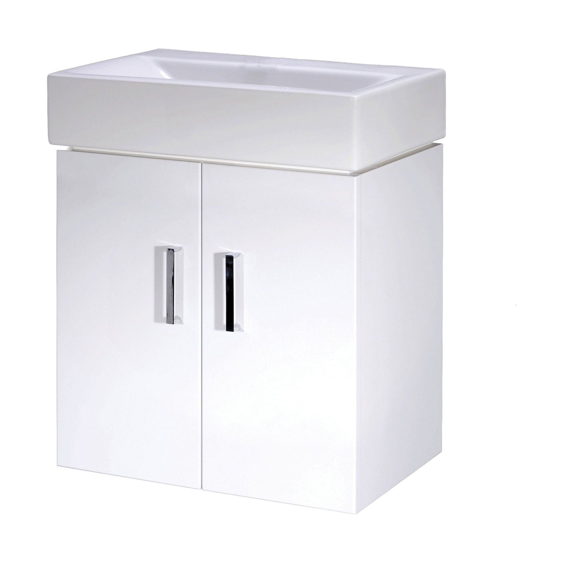 [BFCRW450] Wall Hung 2 Door Cloakroom Vanity Basin Unit - 450mm - Gloss White - Cutout