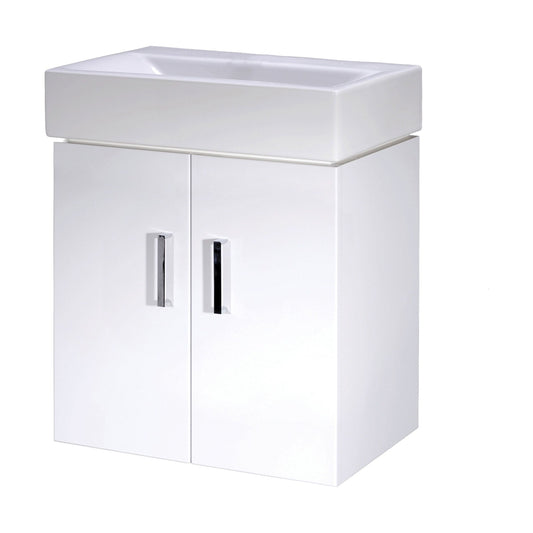 [BFCRW450] Wall Hung 2 Door Cloakroom Vanity Basin Unit - 450mm - Gloss White - Cutout