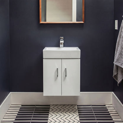 [BFCRW450] Hamstall Wall Hung 2 Door Cloakroom Vanity Basin Unit - 450mm - Gloss White - Silo