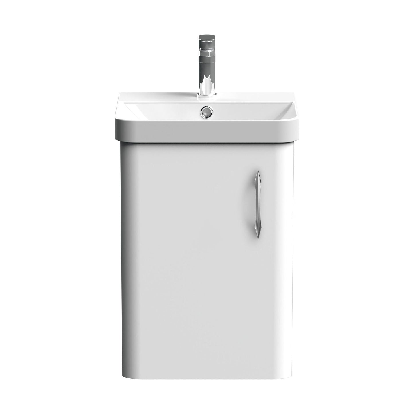 [BFCU10116] Balterley Curve Contemporary Bathroom Wall Hung 1-Door Vanity Unit & Ceramic Basin, Gloss White, 379 mm - Cutout