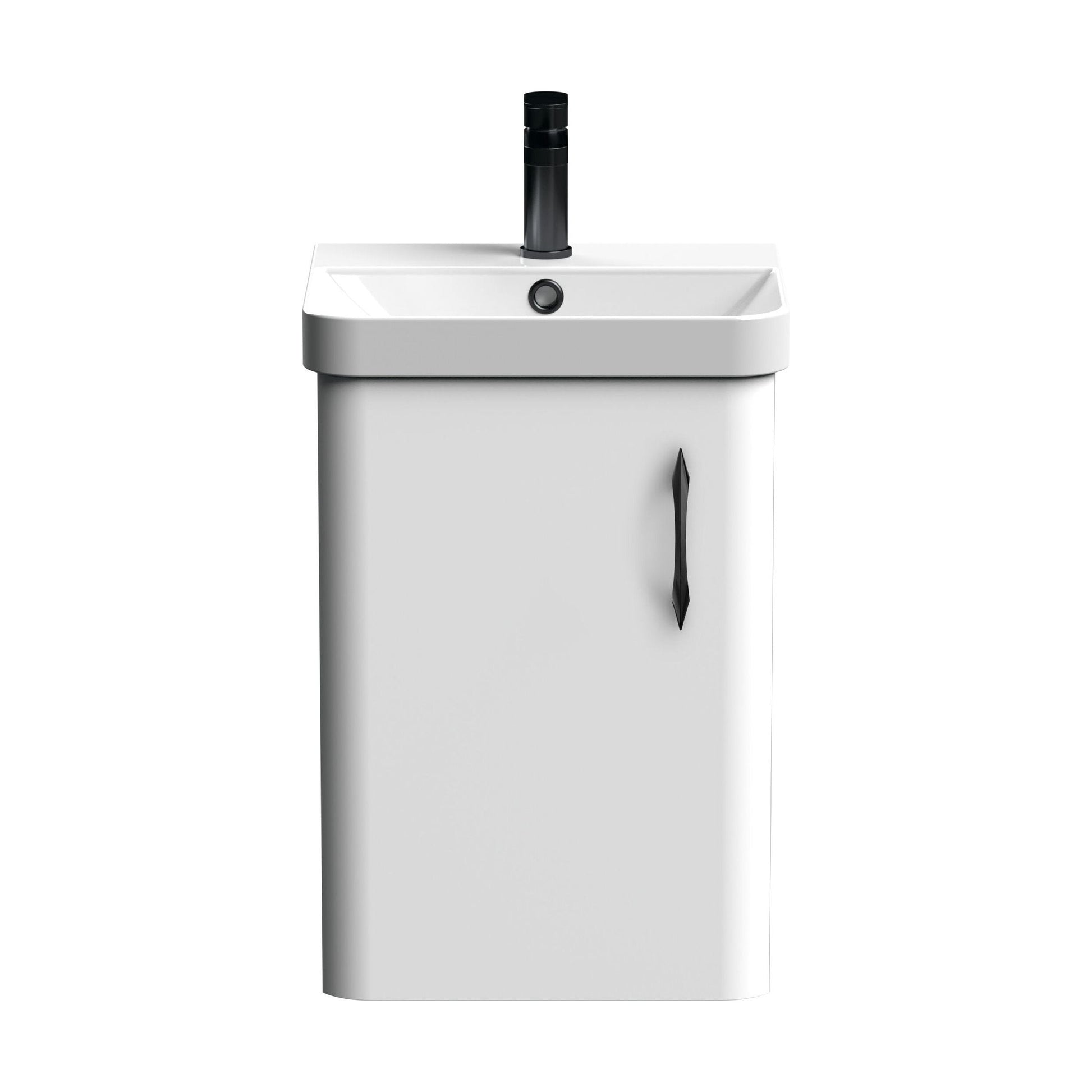 [BFCU10117] Balterley Curve Modern Bathroom Wall Hung 1 Soft Close Door Vanity Unit & Basin, Gloss White, 379mm - Cutout